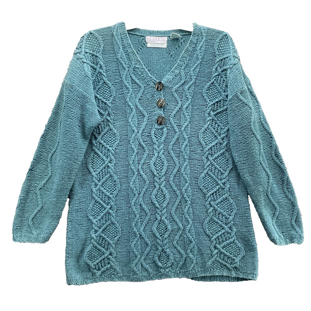 Vintage Segrets Hand Knit Sweater Women's Large Cable Cottage core Grandma Tunic